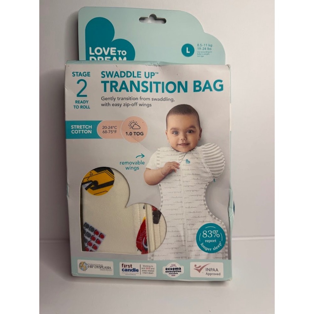 Love To Dream Swaddle Up Transition Bag Stage 2 Size L 1.0 TOG White Vehicle